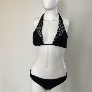 ALEXIS Black Crochet Halter Top Bikini